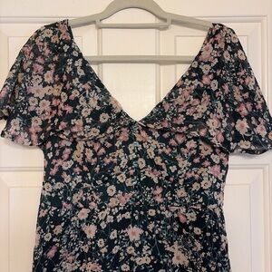 Xhilaration Black Midi Dress with Pink & Cream Floral Print